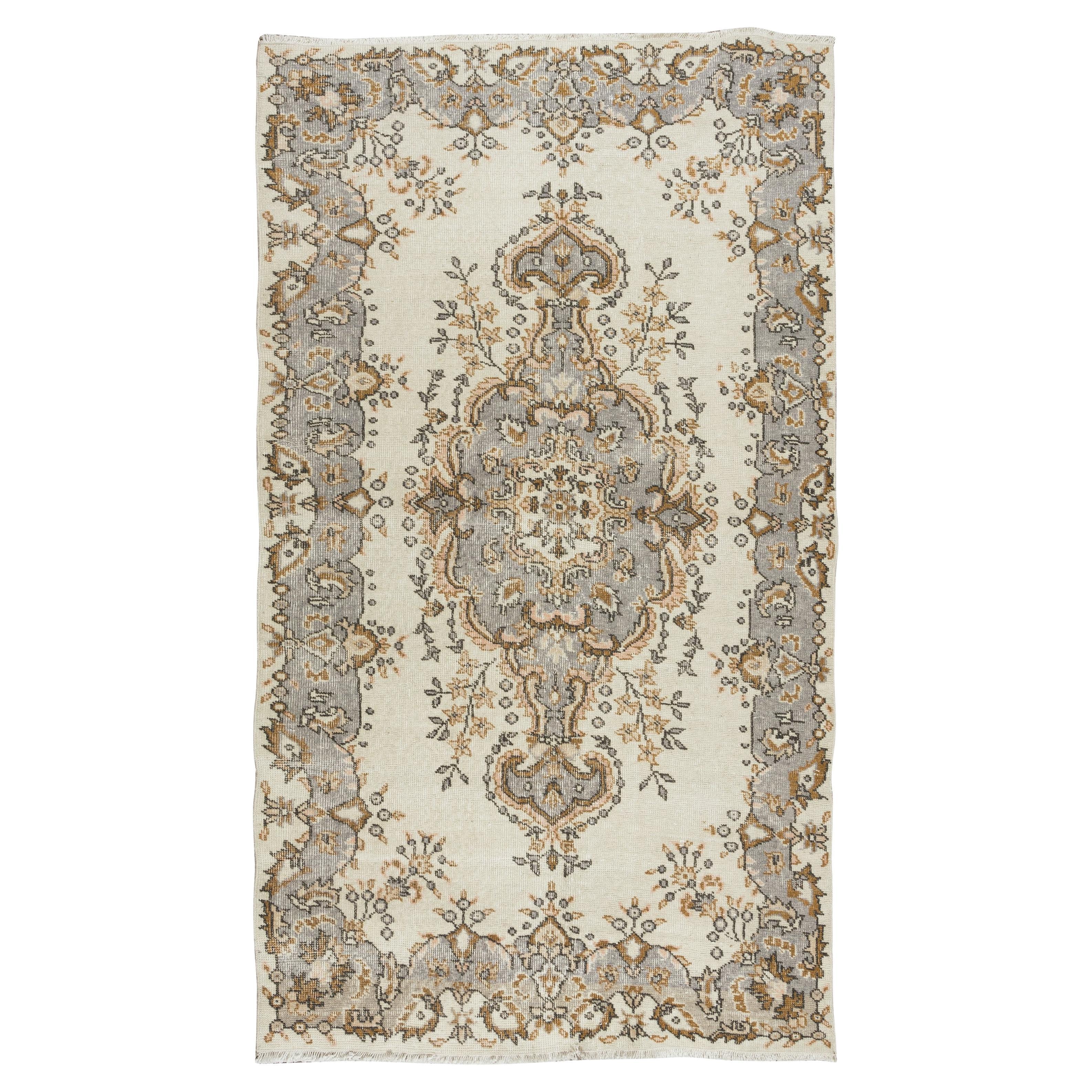 Sun Faded Vintage Handmade Turkish Accent Rug with Medallion Design