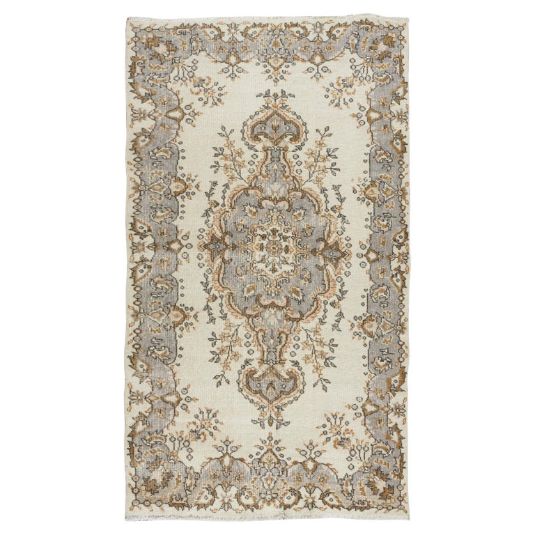 Sun Faded Vintage Handmade Turkish Accent Rug with Medallion Design For