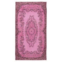 3.9x7.2 Ft Floral Medaillon Design Vintage Handgefertigter trkischer Teppich in Rosa Overdyed