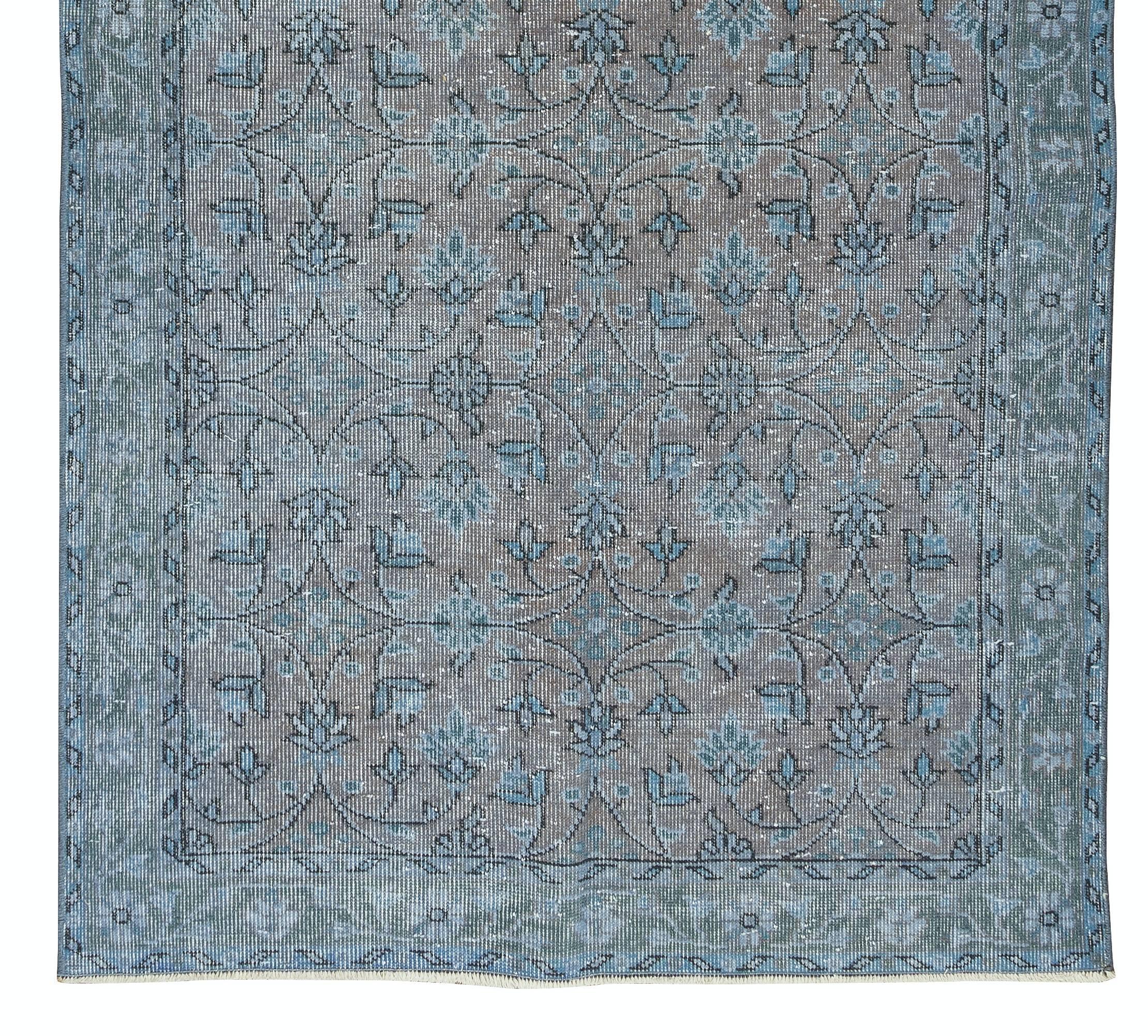 20th Century 3.9x7.2 Ft Handmade Vintage Turkish Rug Re-Dyed in Blue, Ideal 4 Modern Interior For Sale