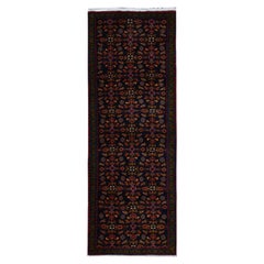3'9"x9'7" Blue, Vintage Farsian Tabriz, Pure Wool Hand Knotted Runner Rug