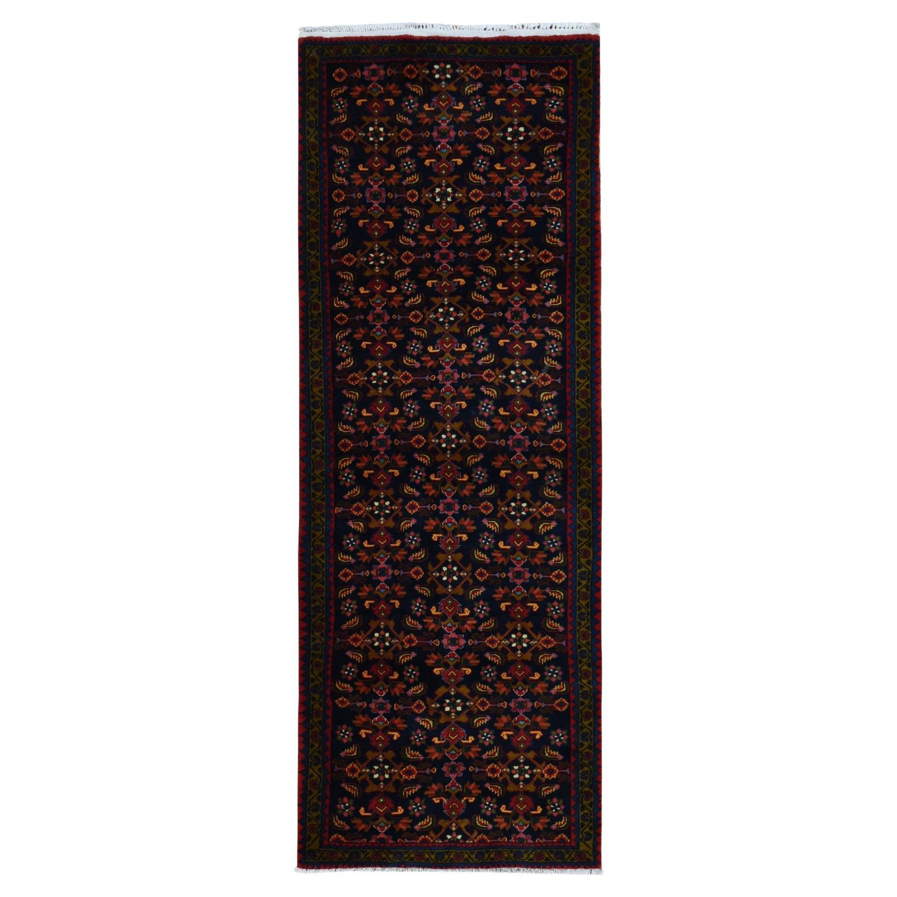 3'9"x9'7" Blue Vintage Persian Tabriz Pure Wool Hand Knotted Wide Runner Rug For Sale