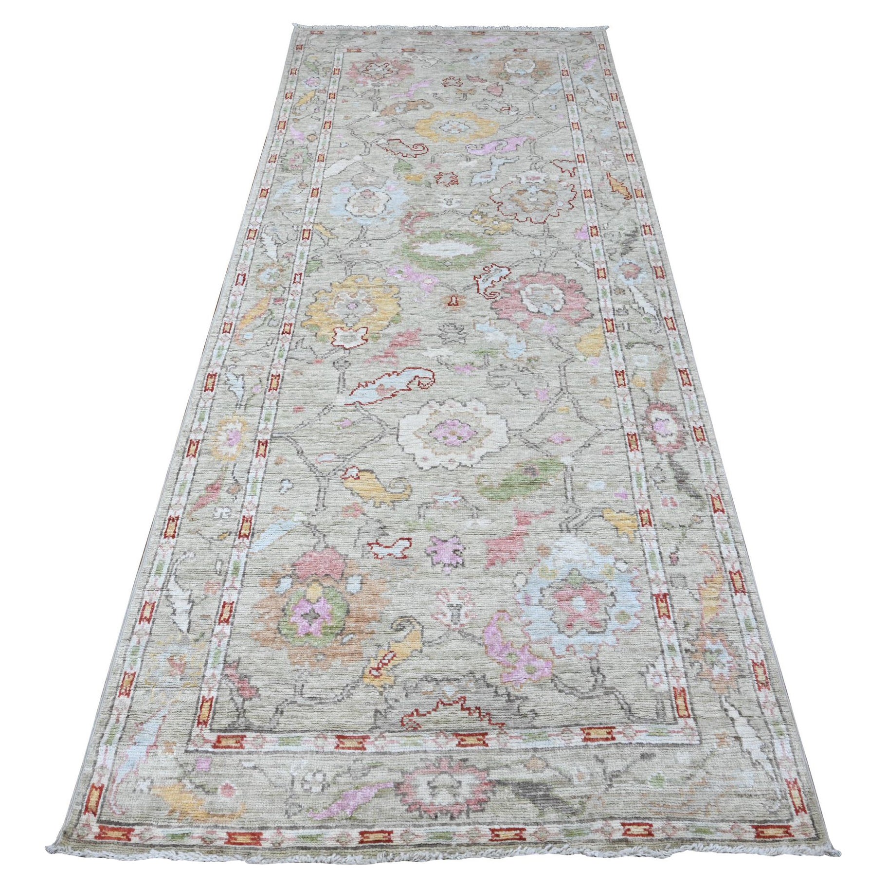 3'9 "x9'7" Sage Green Afghan Angora Oushak Runner Wide Gallery Tapis d'Orient
