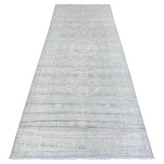 3
9 "x9
9" Cadet Gris Tapis de course large en laine Peshawar nouée à la main et délavée