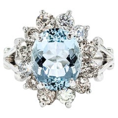 3ct Aquamarine and Diamond Ring in 14k White Gold
