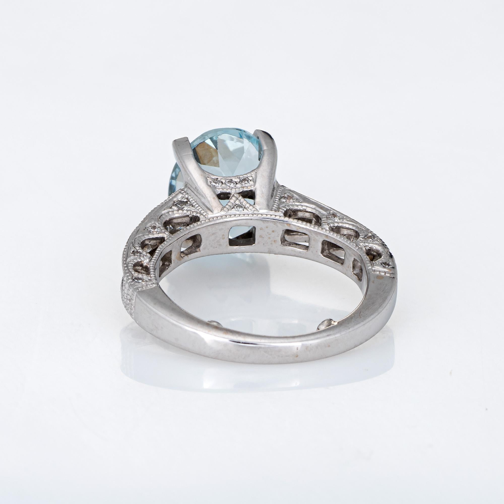 Modern 3ct Aquamarine Diamond Gemstone Engagement Ring Vintage 18k White Gold Jewelry