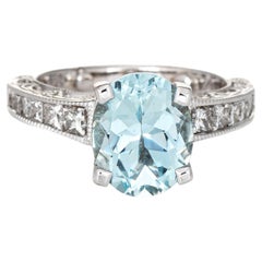 3ct Aquamarine Diamond Gemstone Engagement Ring Vintage 18k White Gold Jewelry