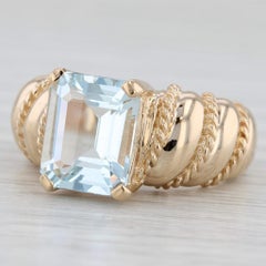 3ct Aguamarina Corte Esmeralda Anillo Solitario Oro Amarillo 14k Talla 5.75
