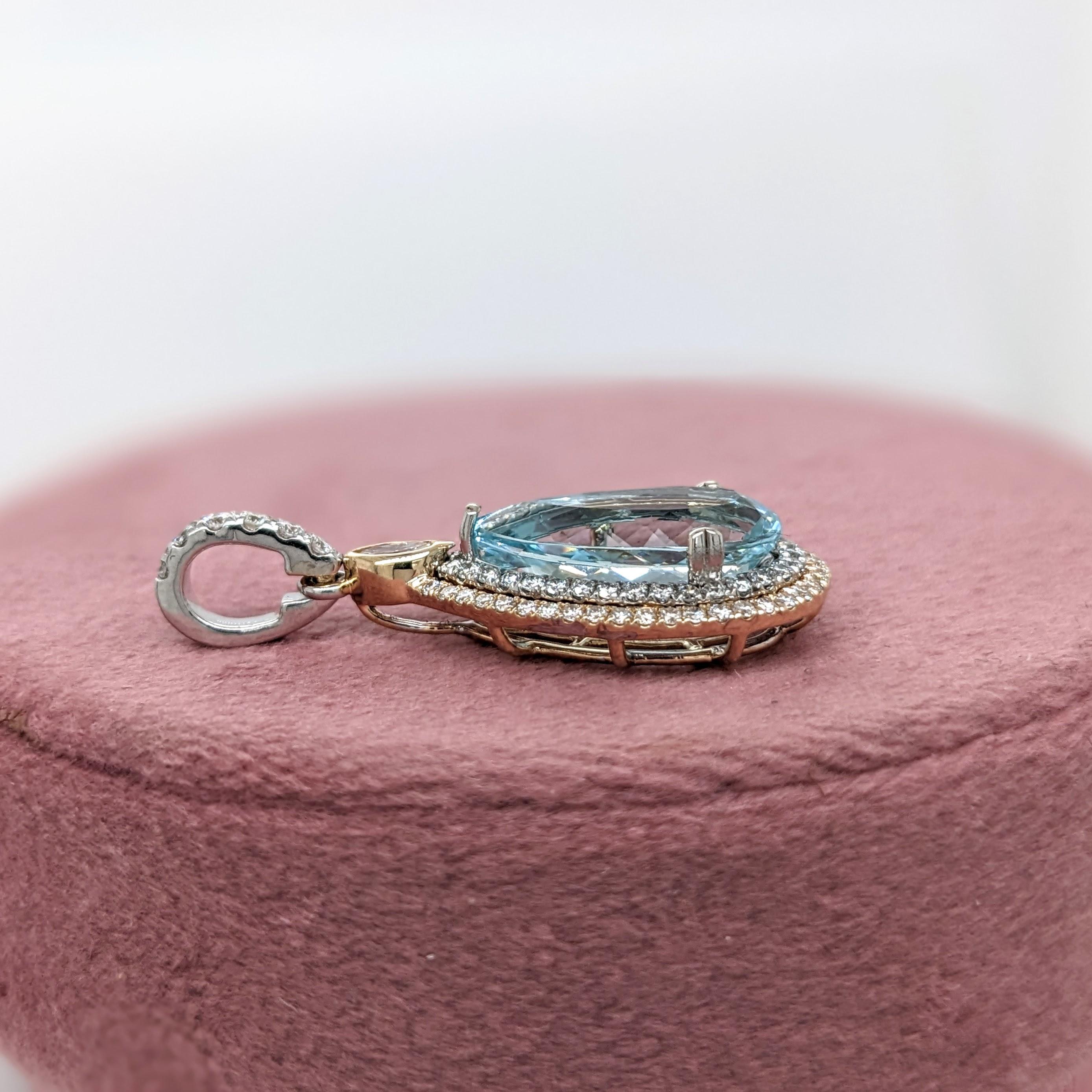 Pear Cut 3ct Santa Maria Aquamarine Pendant w Earth Mined Diamonds in Solid 14K Dual Gold