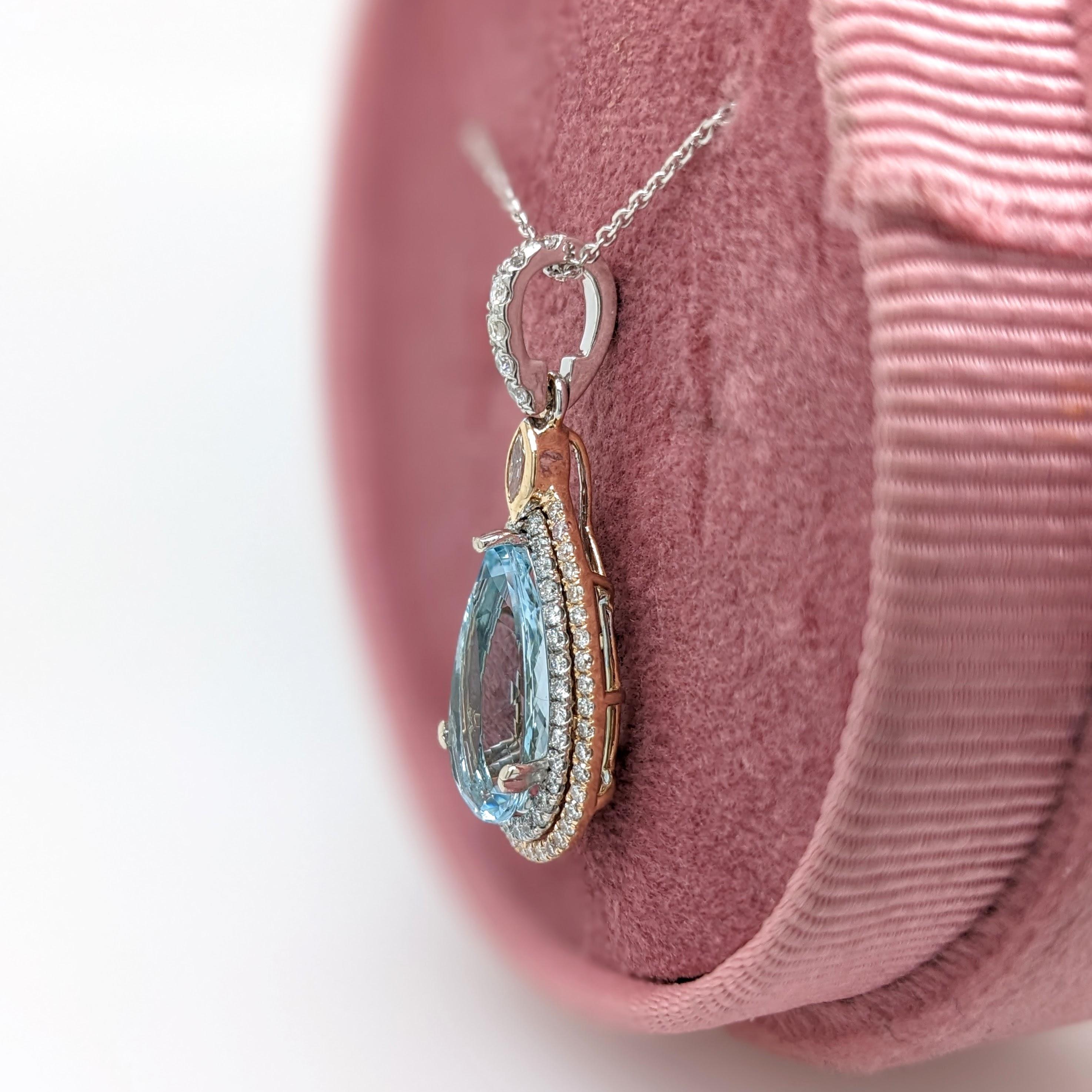 3ct Santa Maria Aquamarine Pendant w Earth Mined Diamonds in Solid 14K Dual Gold 2