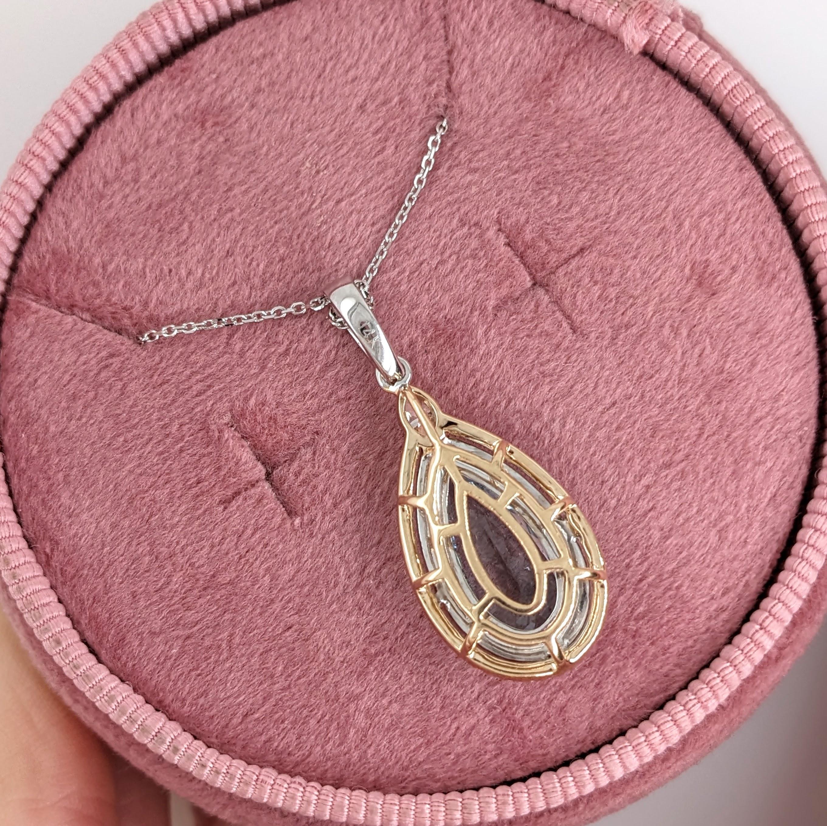 3ct Santa Maria Aquamarine Pendant w Earth Mined Diamonds in Solid 14K Dual Gold 3