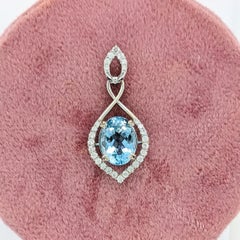 3ct Aquamarine Pendant w Natural Diamonds in Solid 14K White Gold Oval 11x9mm