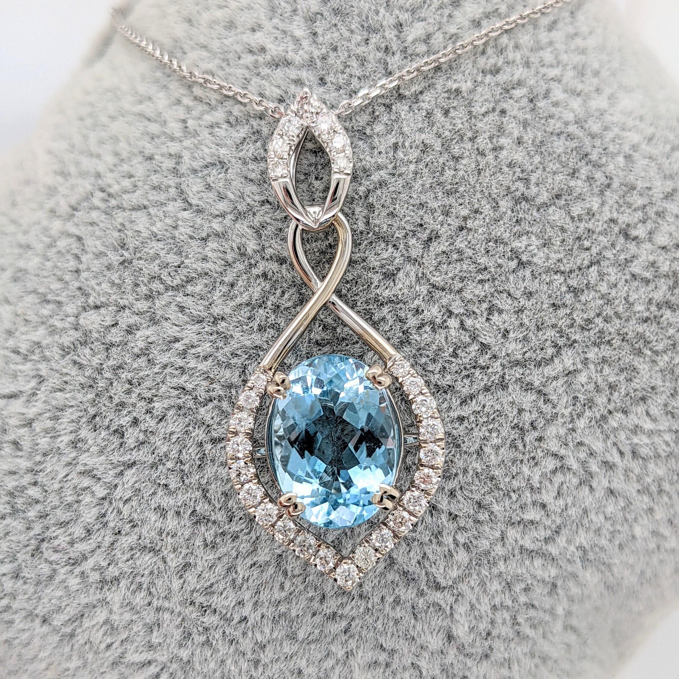 3ct Aquamarine Pendant w Natural Diamonds in Solid 14K White Gold Oval 11x9mm For Sale 1