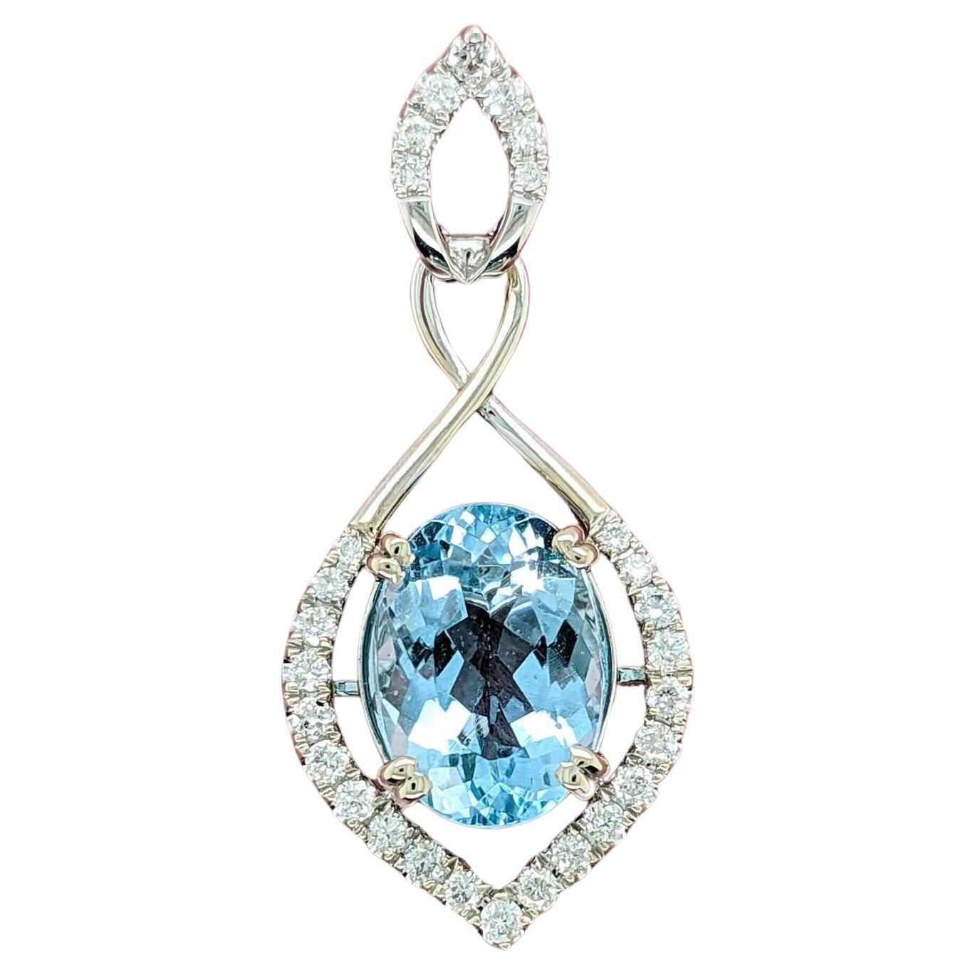 3ct Aquamarine Pendant w Natural Diamonds in Solid 14K White Gold Oval 11x9mm For Sale