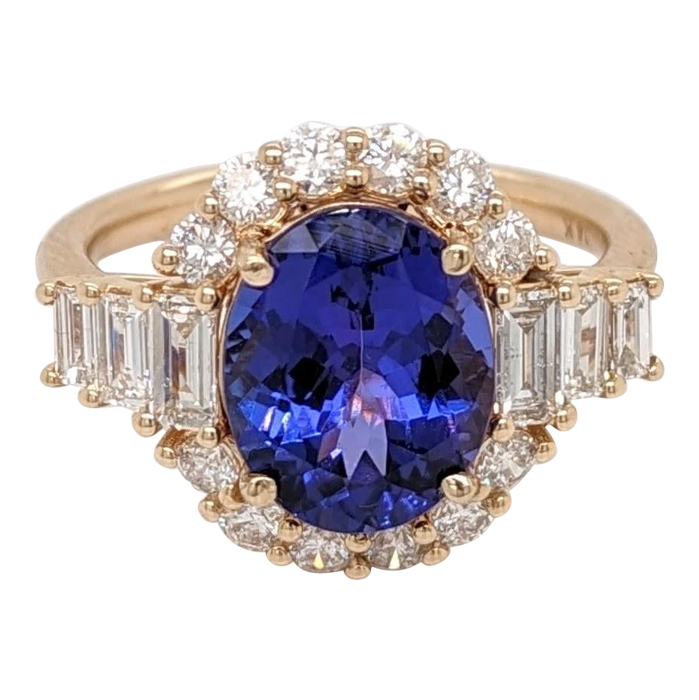 3 Karat maßgeschneiderter Tansanit Ring mit erdfarbenen Diamanten in massivem 14k Gold Oval 9x7 mm