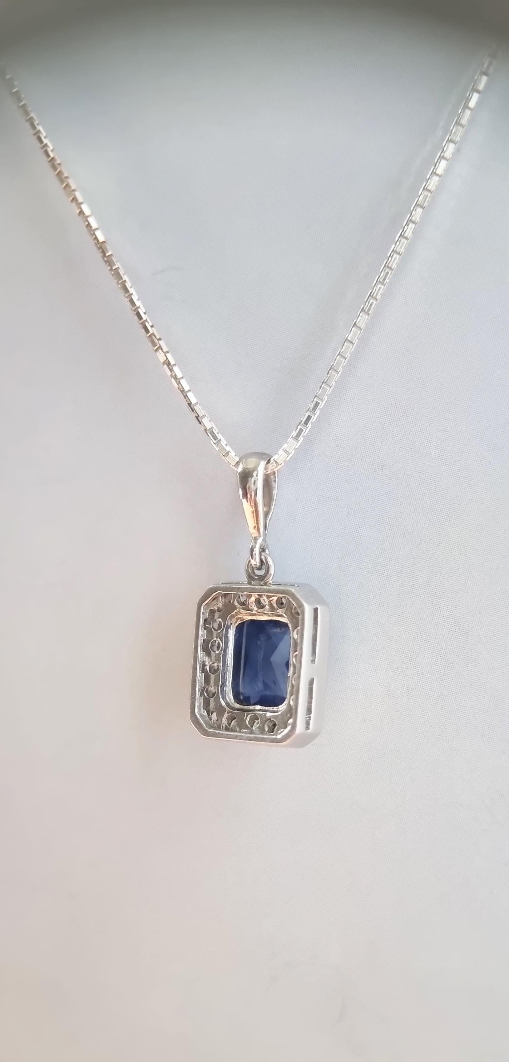3ct Bezel Natural Blue Sapphire Pendant in Platinum-Coated Silver For Sale 2