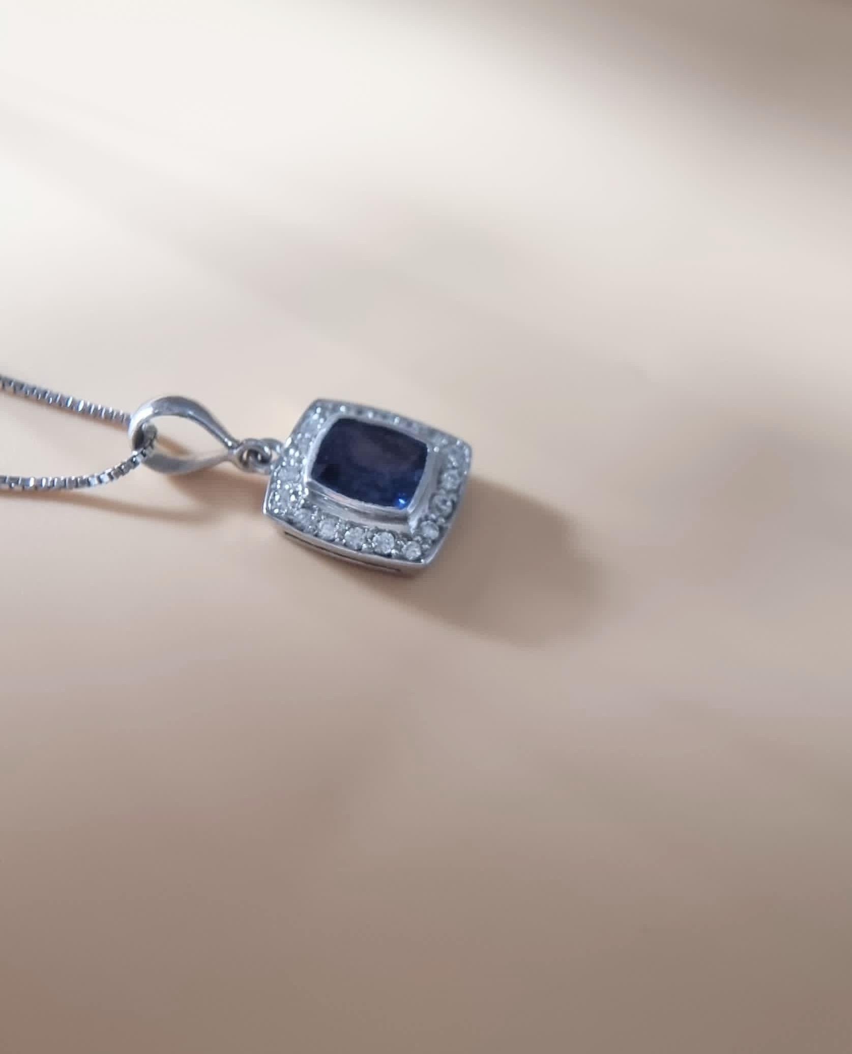 Modern 3ct Bezel Natural Blue Sapphire Pendant in Platinum-Coated Silver For Sale