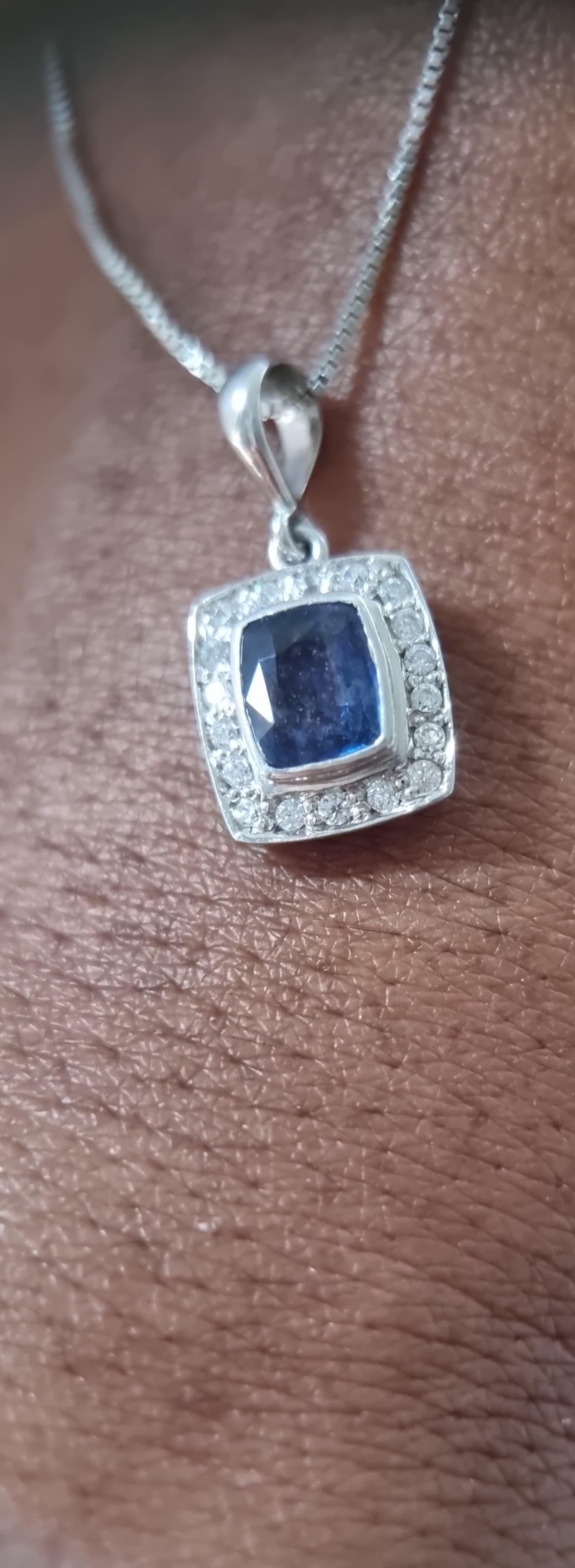 3ct Bezel Natural Blue Sapphire Pendant in Platinum-Coated Silver For Sale 1