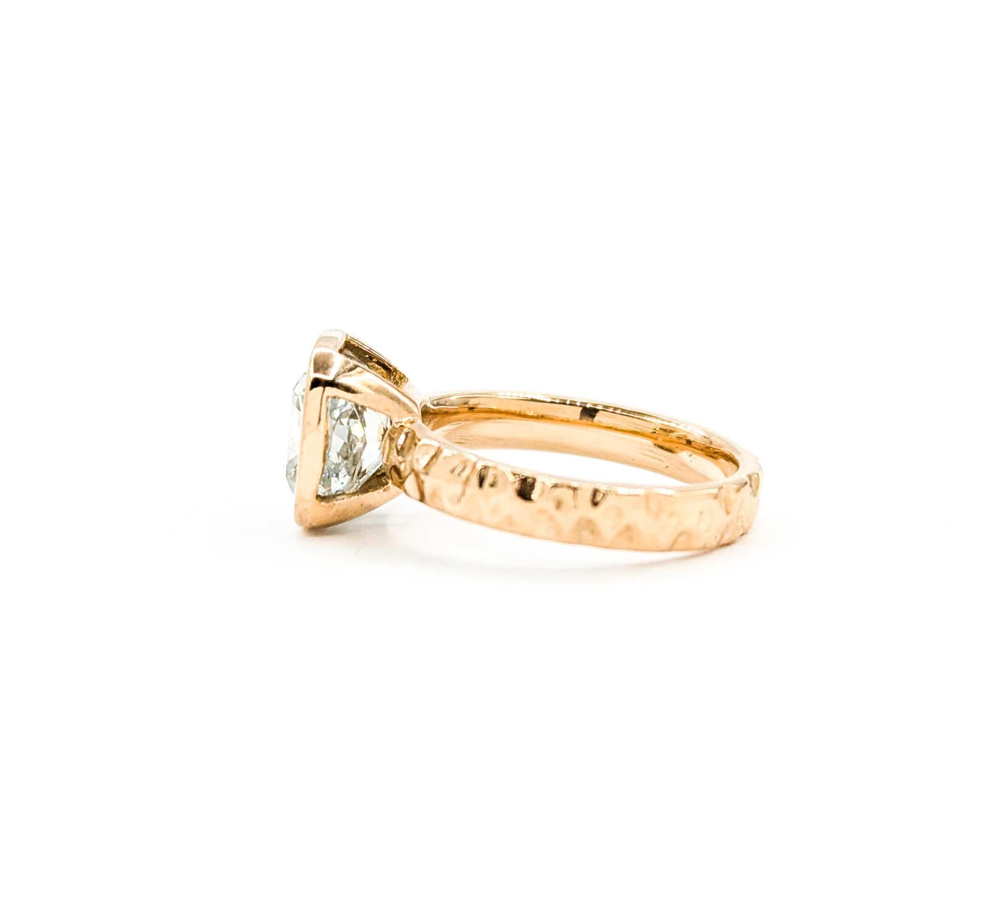 3ct Bezel Set Diamond Engagement Ring Set in Hammered Rose Gold 5