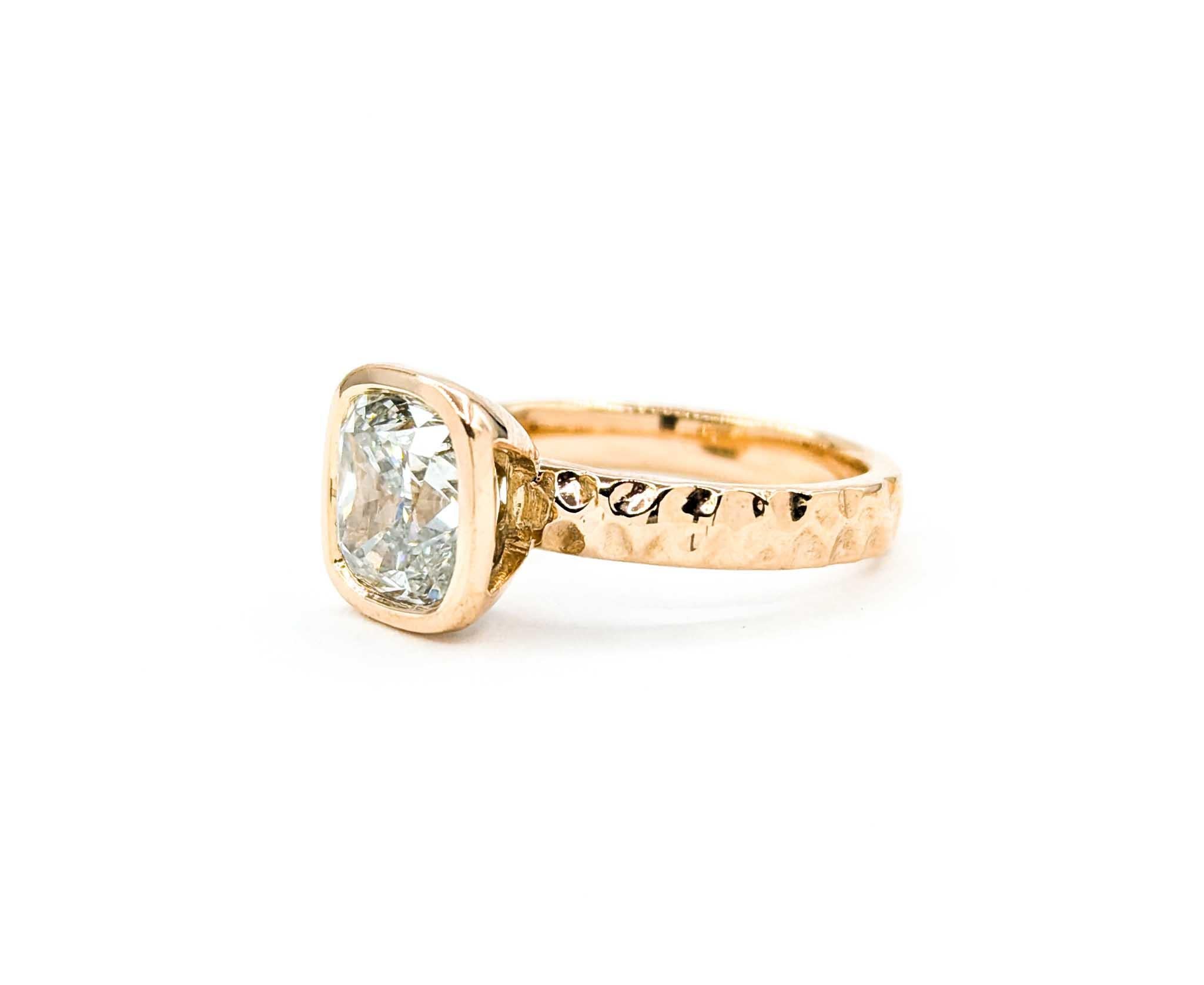 3ct Bezel Set Diamond Engagement Ring Set in Hammered Rose Gold 6