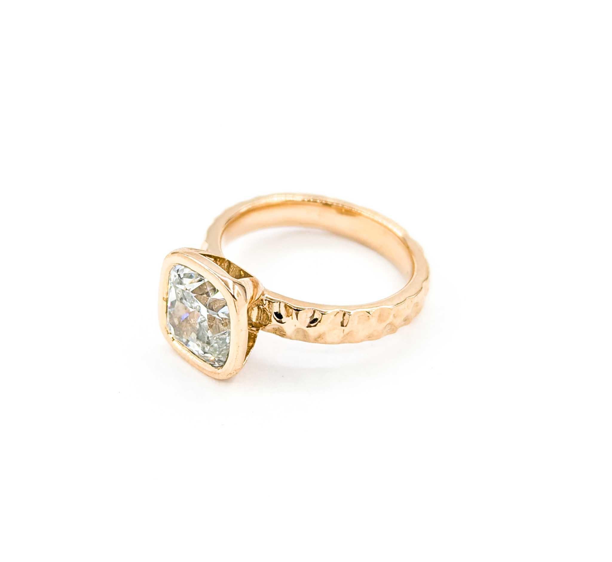 3ct Bezel Set Diamond Engagement Ring Set in Hammered Rose Gold 7