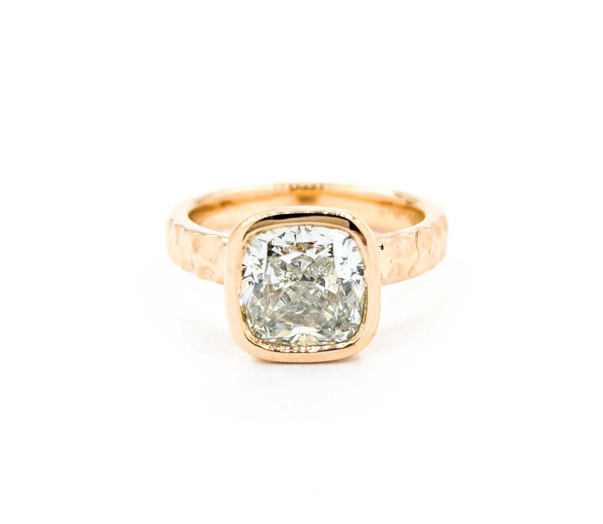 3ct Bezel Set Diamond Engagement Ring Set in Hammered Rose Gold 10