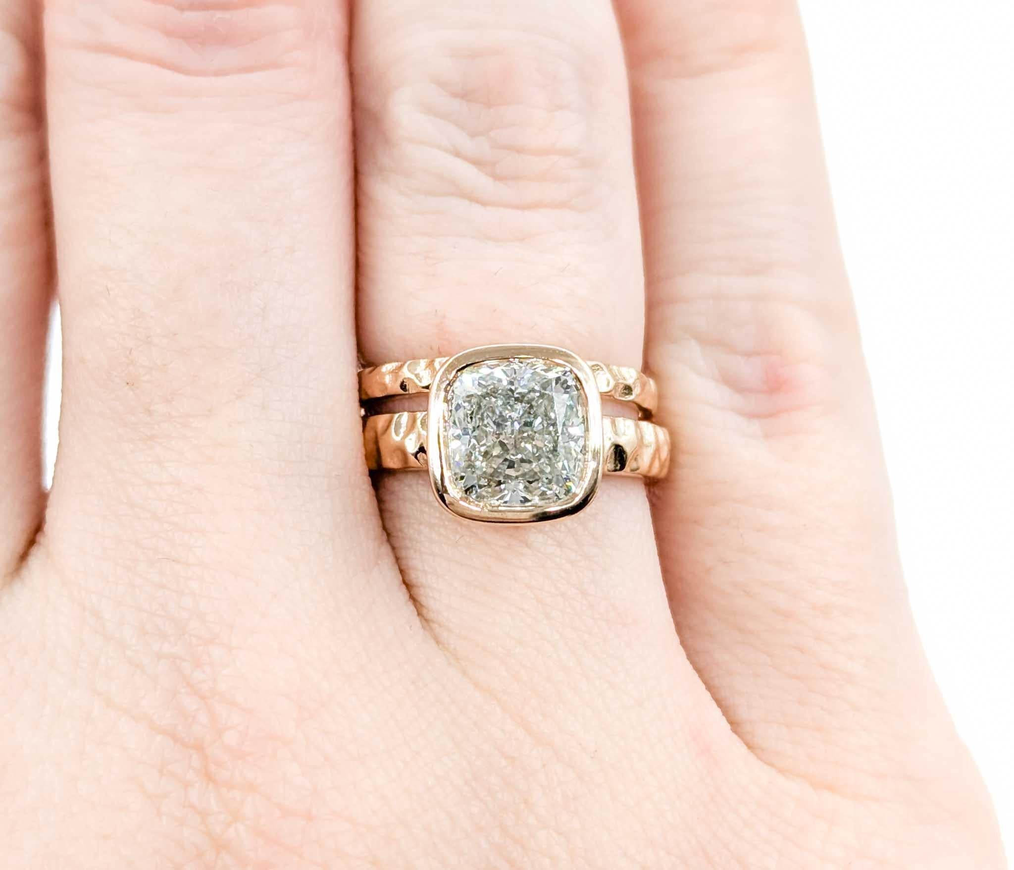 Women's or Men's 3ct Bezel Set Diamond Engagement Ring Set in Hammered Rose Gold