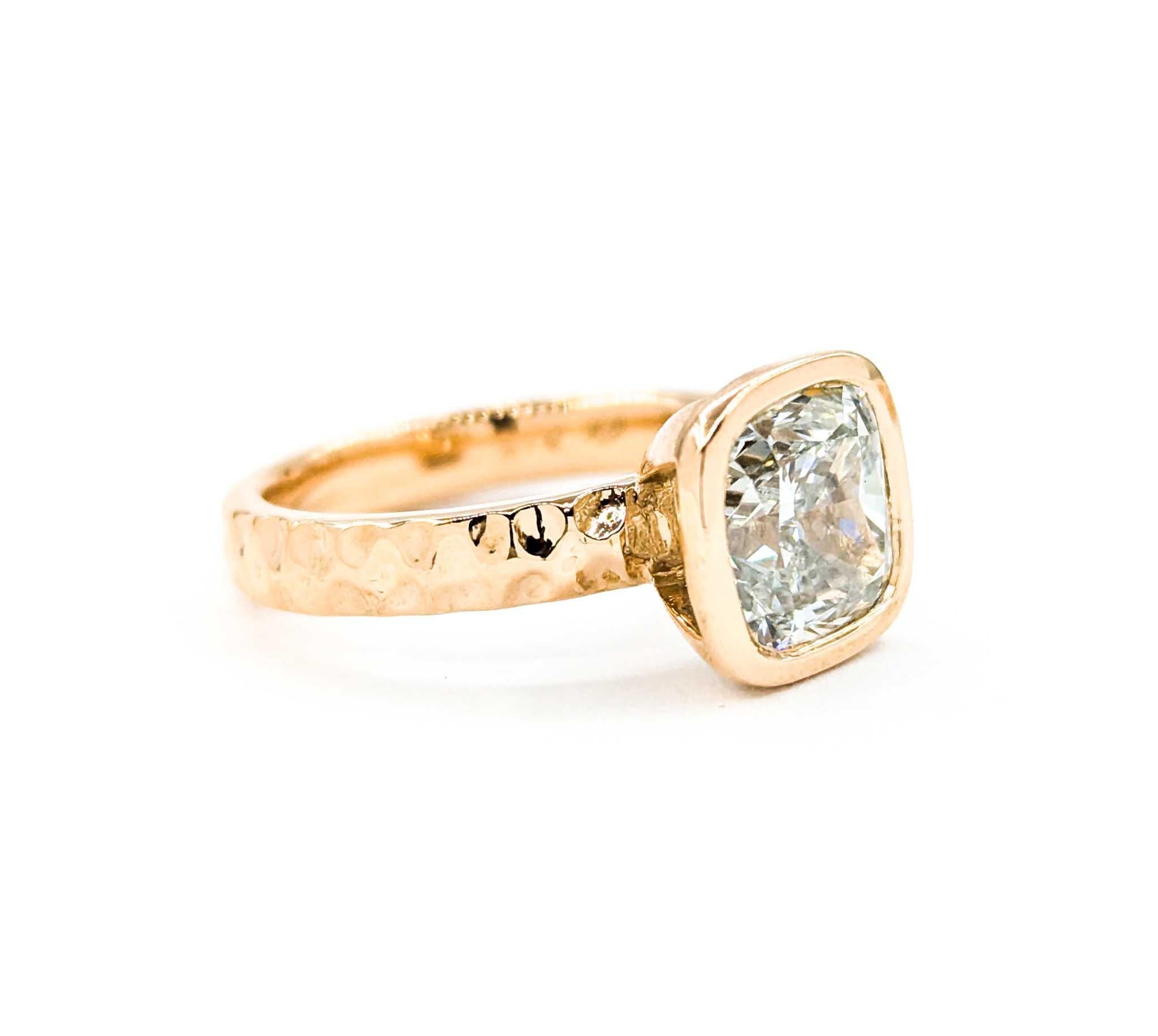 3ct Bezel Set Diamond Engagement Ring Set in Hammered Rose Gold 2