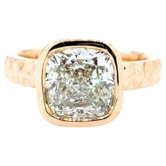 3ct Bezel Set Diamond Engagement Ring Set in Hammered Rose Gold