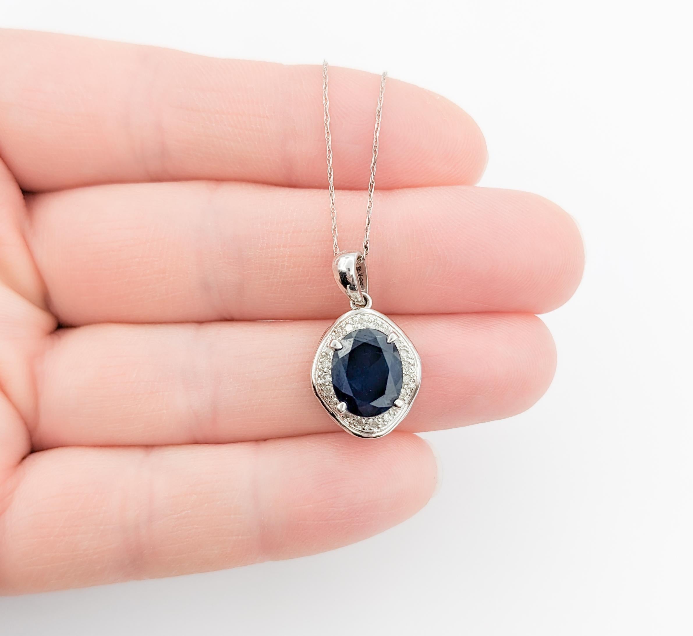 Contemporary 3ct Blue Sapphire & Diamond Pendant In Platinum W/chain For Sale