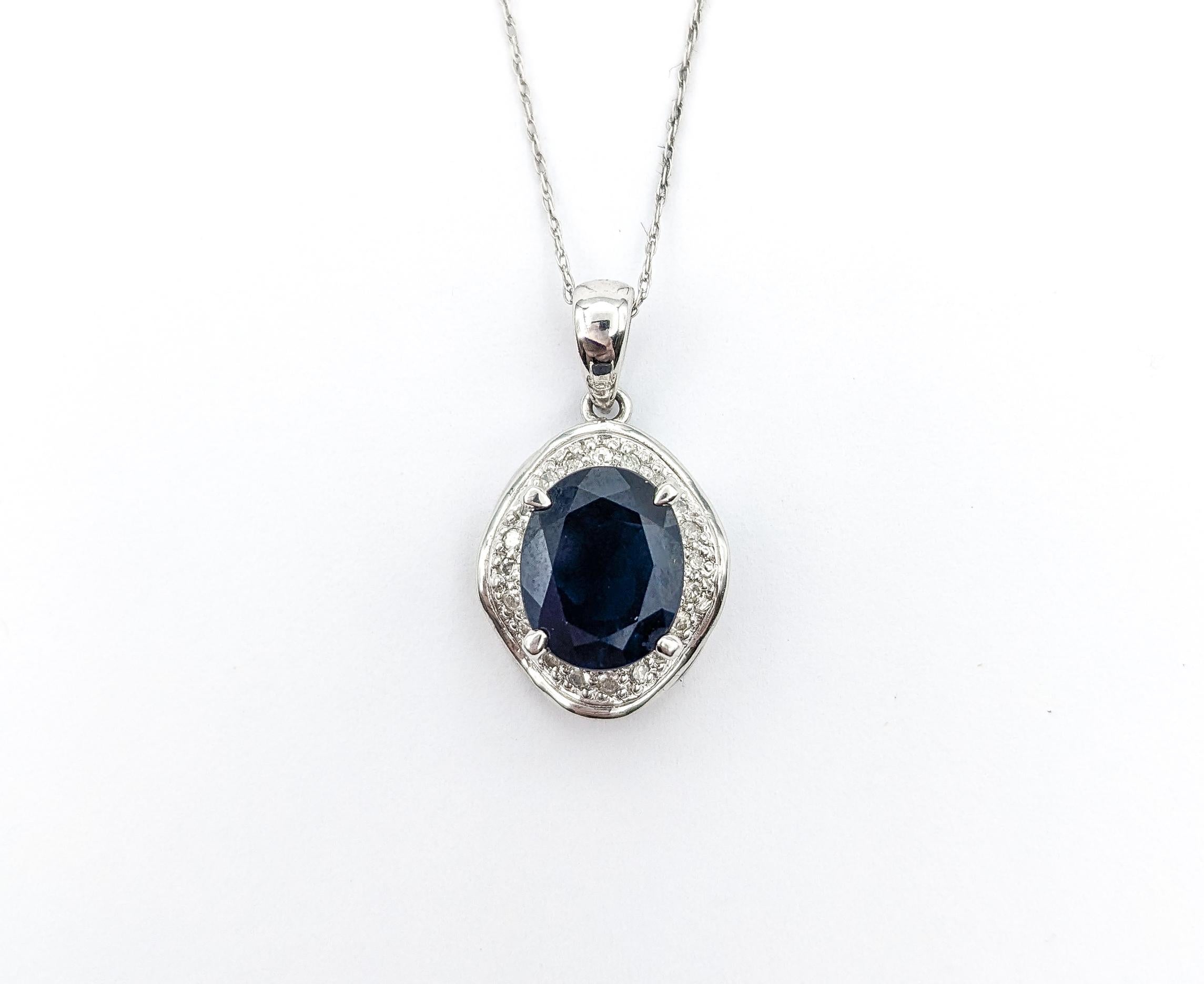 3ct Blue Sapphire & Diamond Pendant In Platinum W/chain In Excellent Condition For Sale In Bloomington, MN