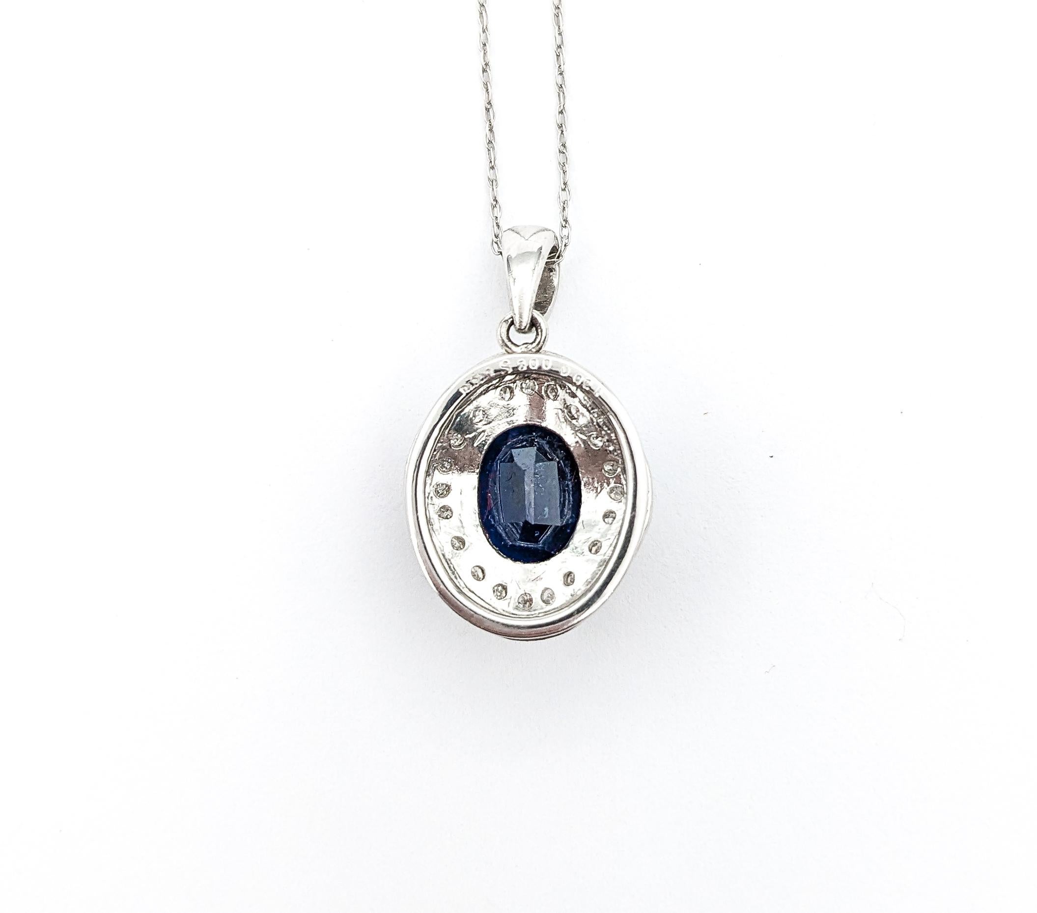 Women's 3ct Blue Sapphire & Diamond Pendant In Platinum W/chain For Sale