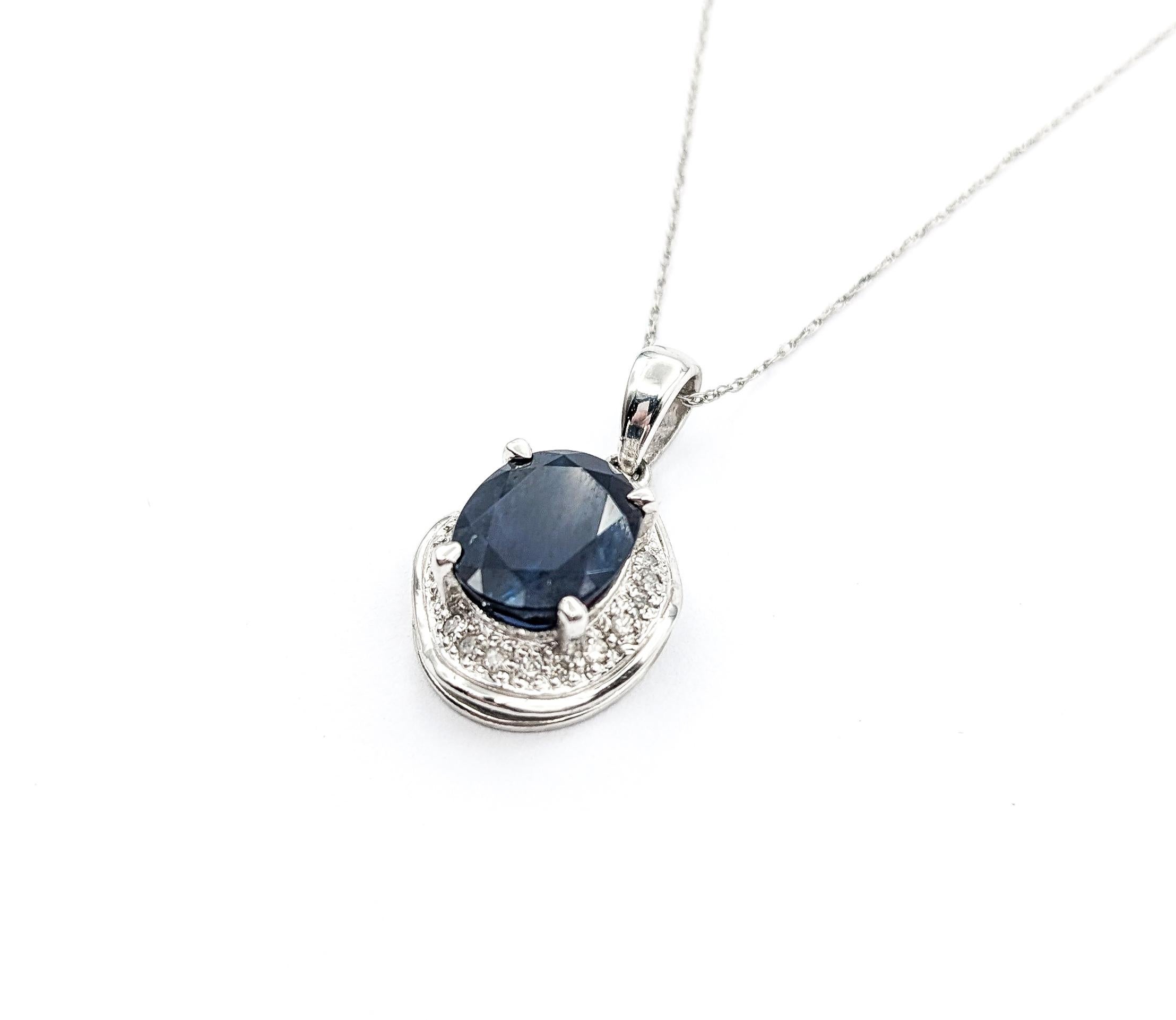 3ct Blue Sapphire & Diamond Pendant In Platinum W/chain For Sale 1