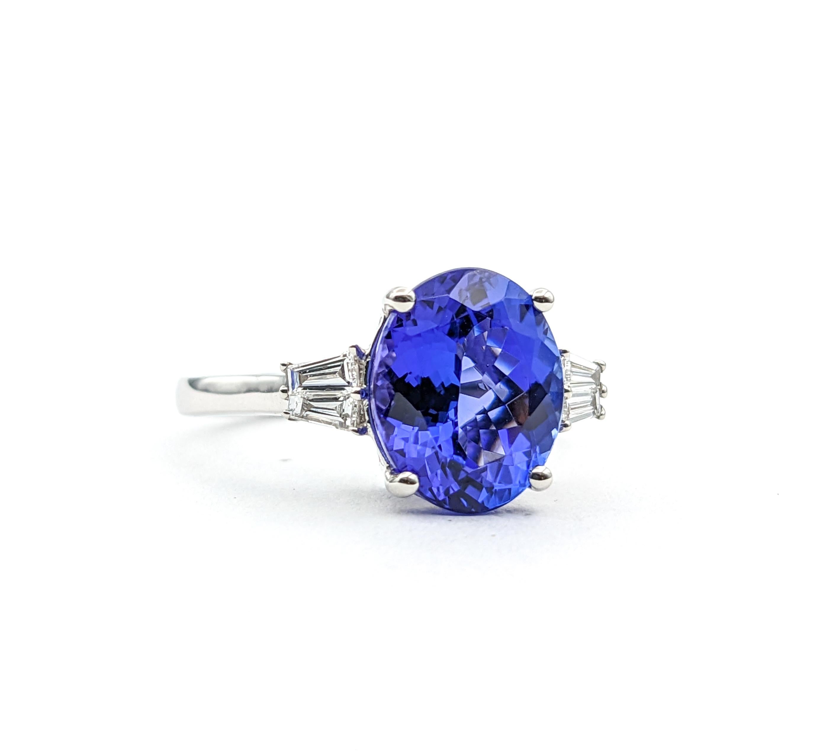 Modern 3ct Blue Tanzanite & Diamond Ring In 950pt platinum For Sale