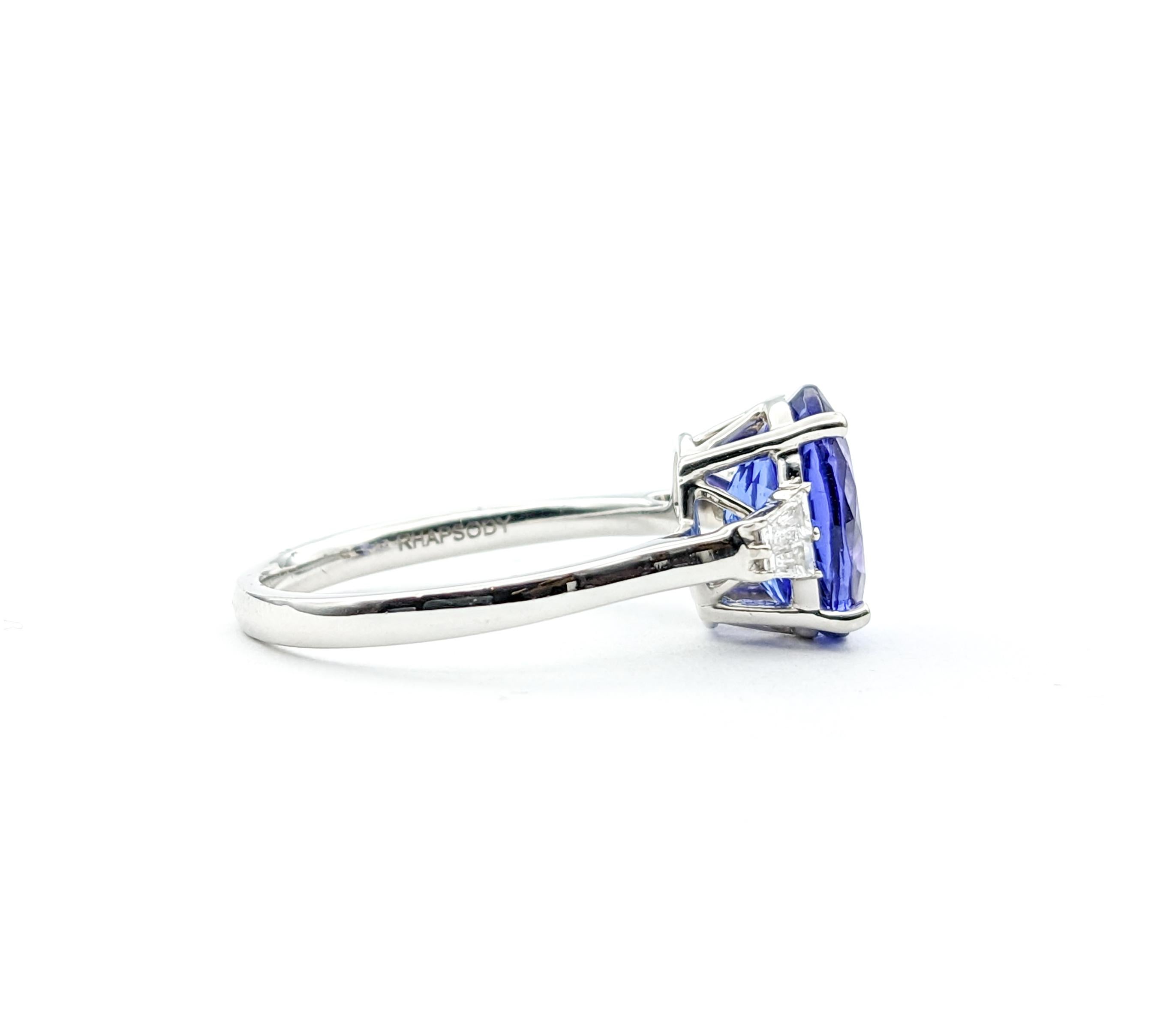 3ct Blue Tanzanite & Diamond Ring In 950pt platinum For Sale 5