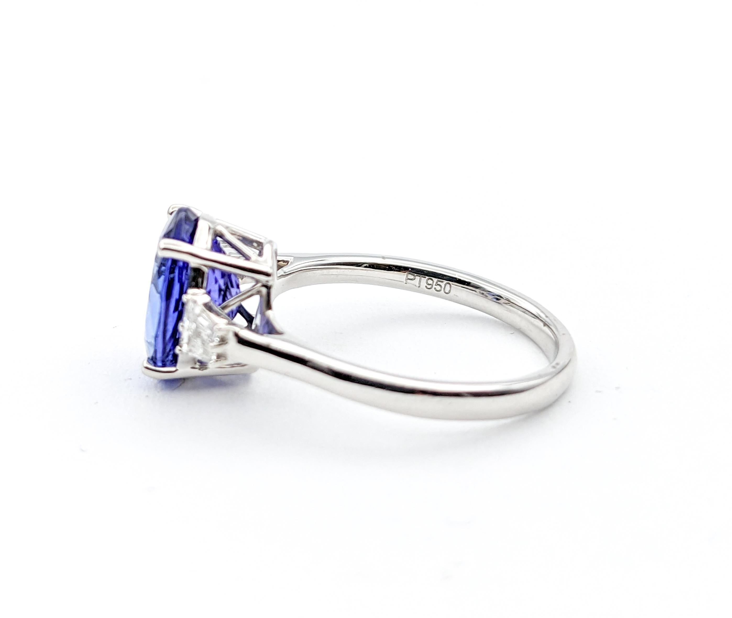 Women's 3ct Blue Tanzanite & Diamond Ring In 950pt platinum For Sale