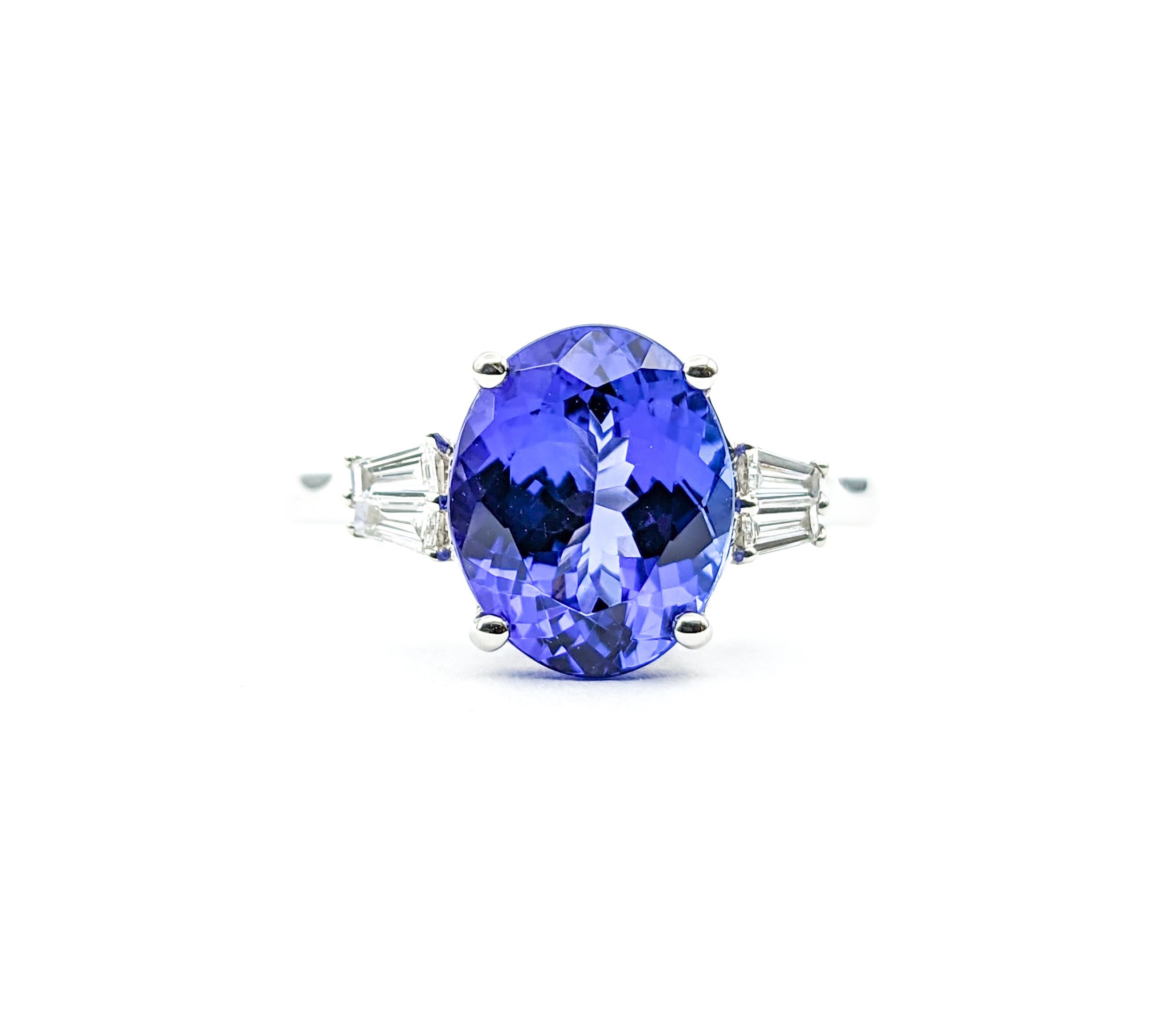 Round Cut 3ct Blue Tanzanite & Diamond Ring In 950pt platinum For Sale