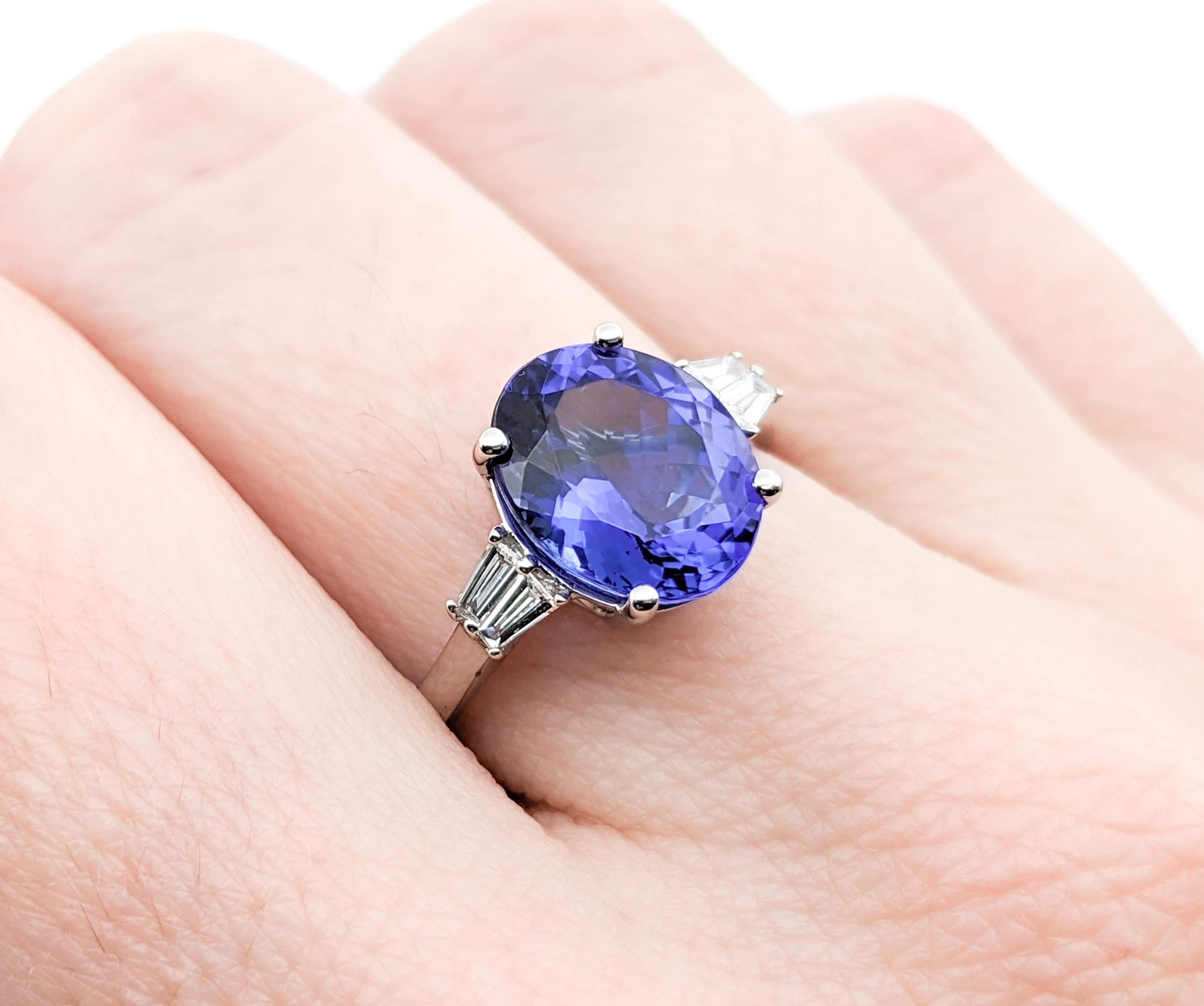 3ct Blue Tanzanite & Diamond Ring In 950pt platinum For Sale 3
