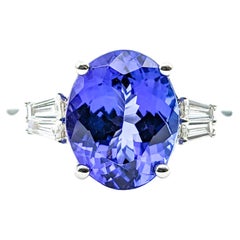 Retro 3ct Blue Tanzanite & Diamond Ring In 950pt platinum