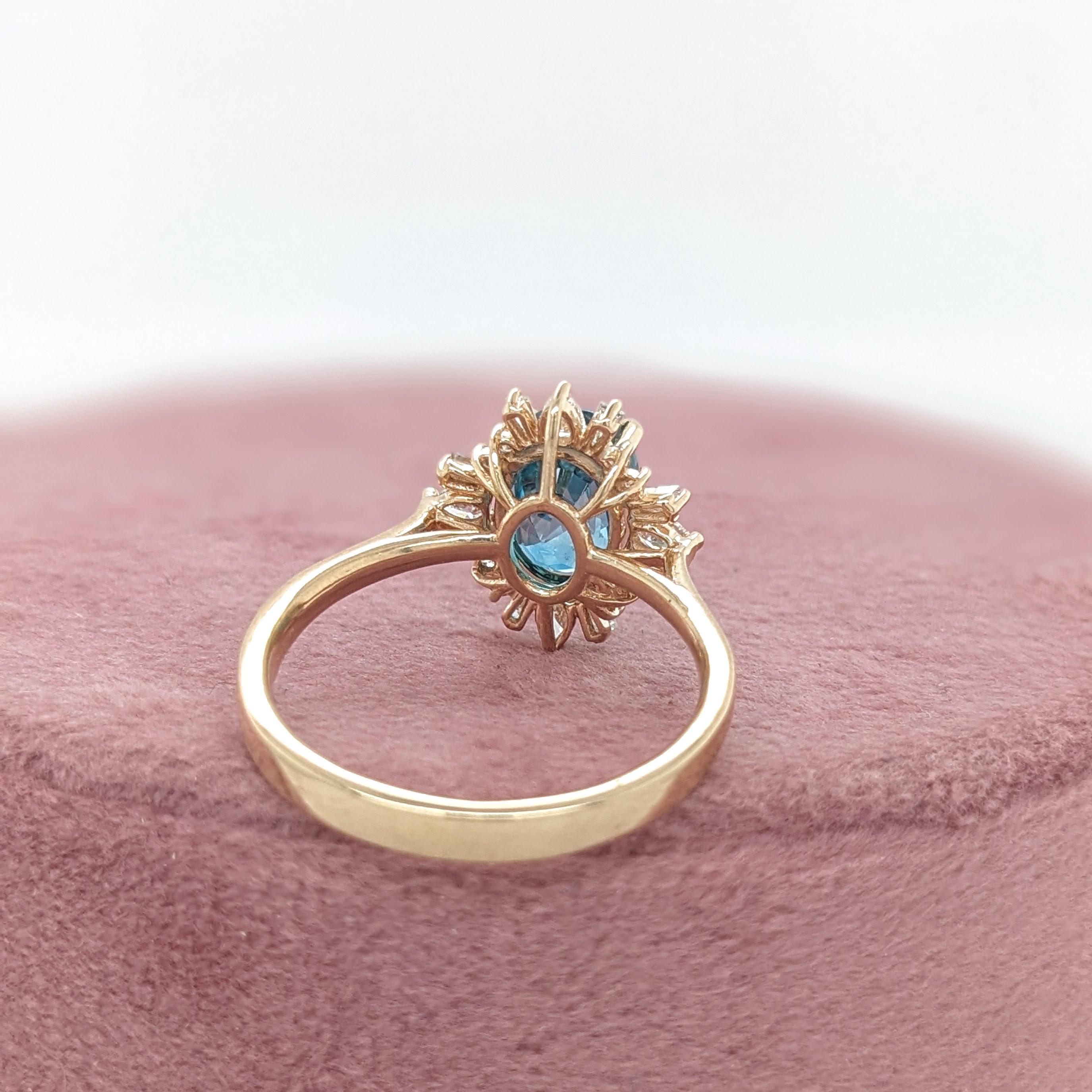 3ct Blue Zircon Ring w Earth Mined Diamonds in Solid 14K Yellow Gold Oval 8x6mm In New Condition For Sale In Columbus, OH