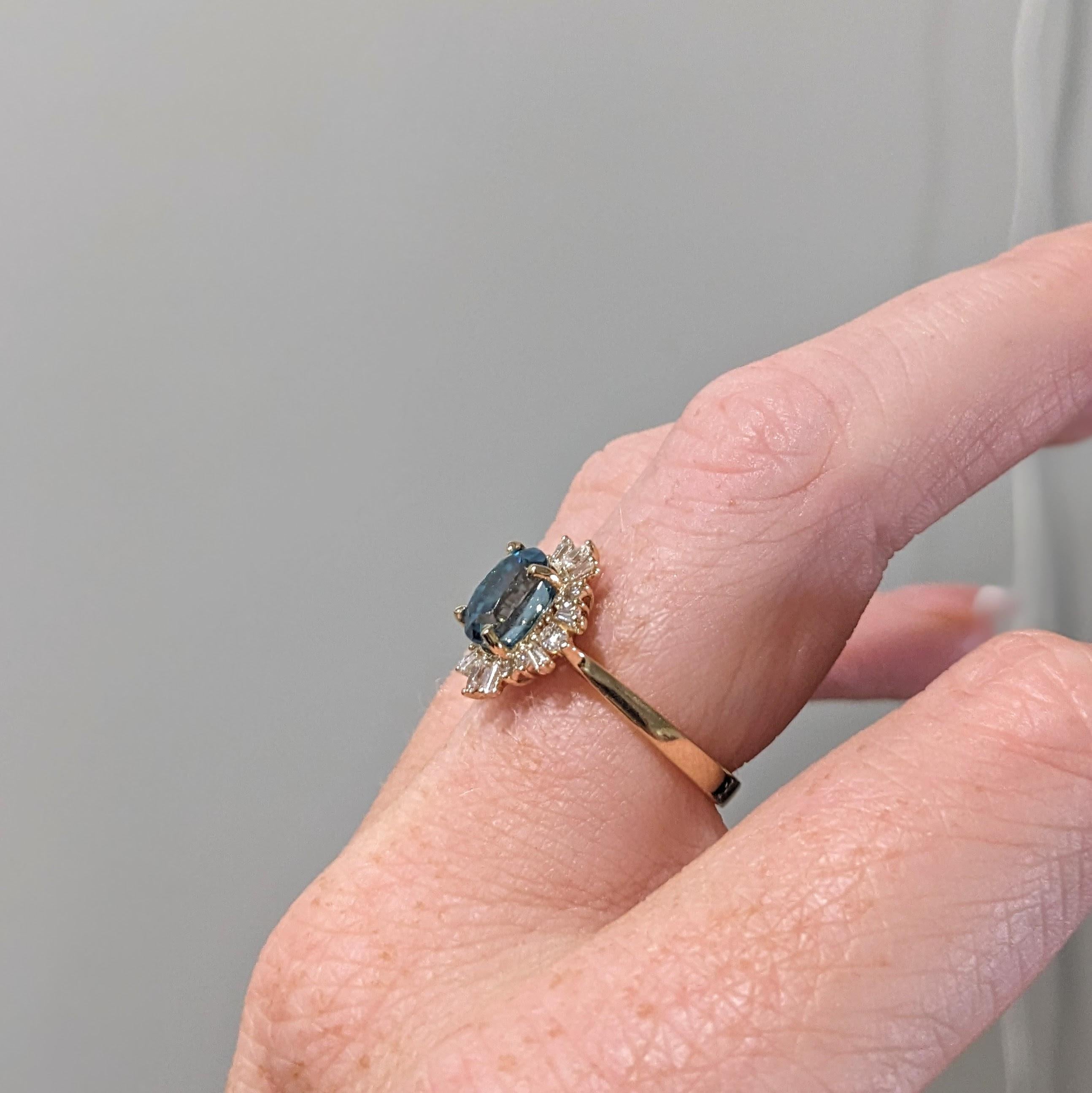 3ct Blue Zircon Ring w Earth Mined Diamonds in Solid 14K Yellow Gold Oval 8x6mm For Sale 3