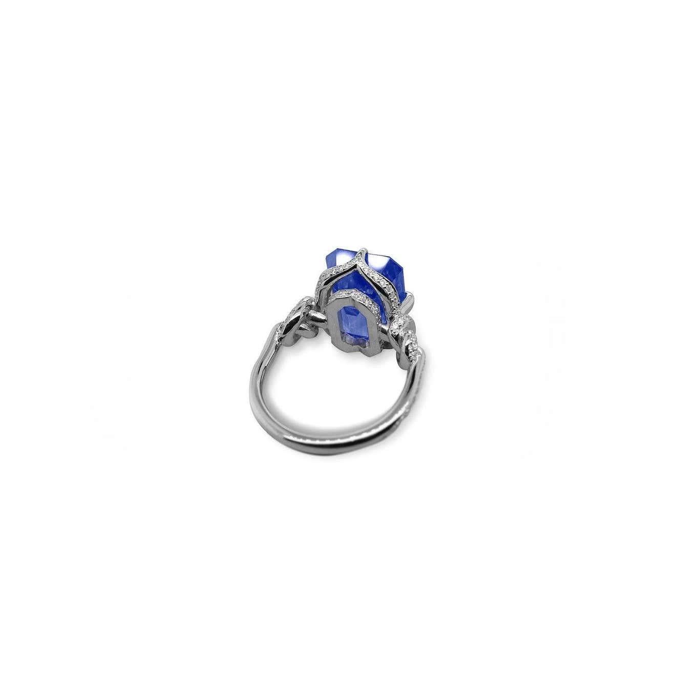 Artist 3ct Ceylon Sapphire Forget Me Knot Diamond Ring For Sale