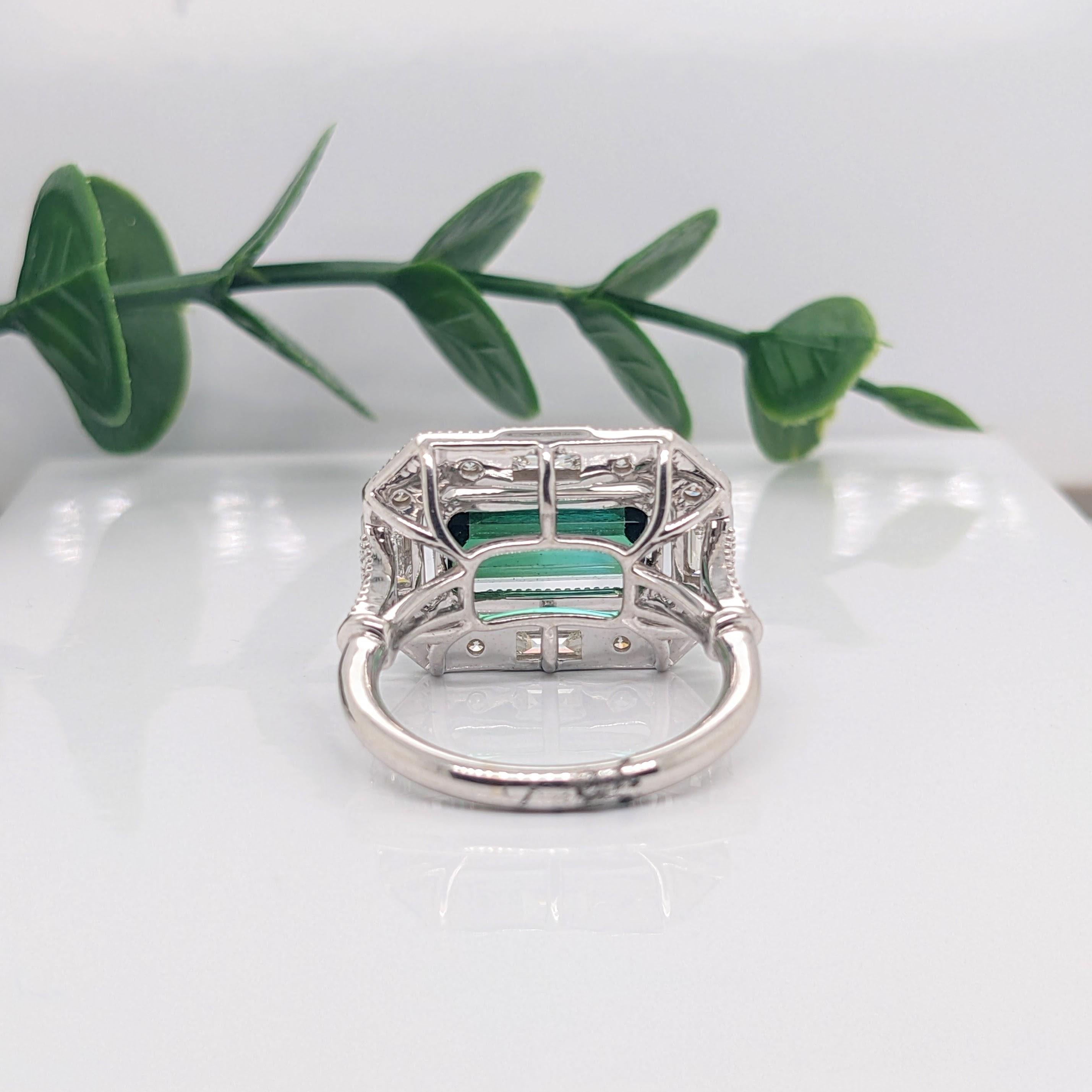 3ct Chrome Tourmaline Ring W Baguette & Round Diamond Halo 14K Solid White Gold In New Condition In Columbus, OH