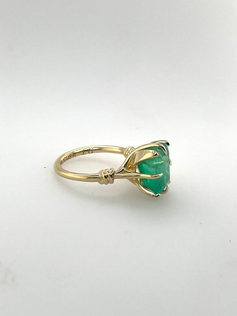 For Sale:  3ct Columbian Emerald Solitaire Ring in 18ct Yellow Gold and Diamond 14