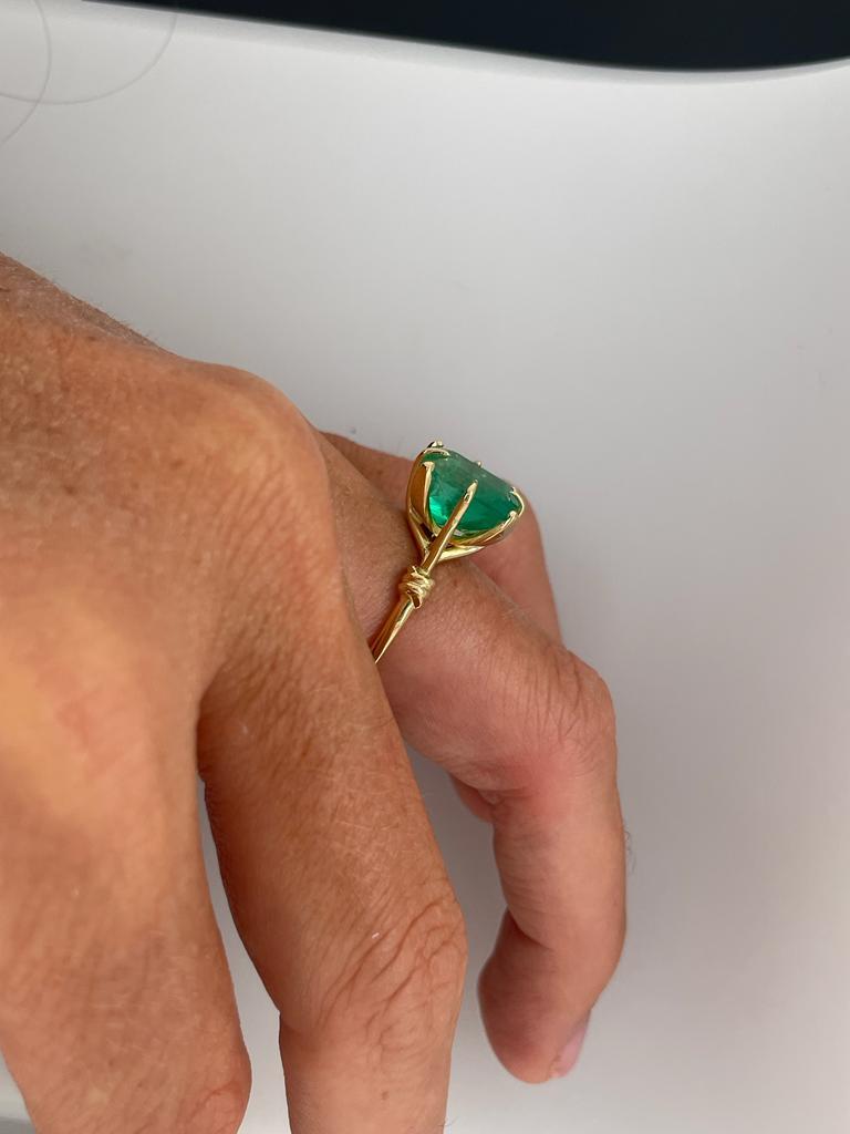For Sale:  3ct Columbian Emerald Solitaire Ring in 18ct Yellow Gold and Diamond 7