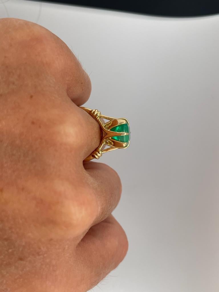 For Sale:  3ct Columbian Emerald Solitaire Ring in 18ct Yellow Gold and Diamond 8