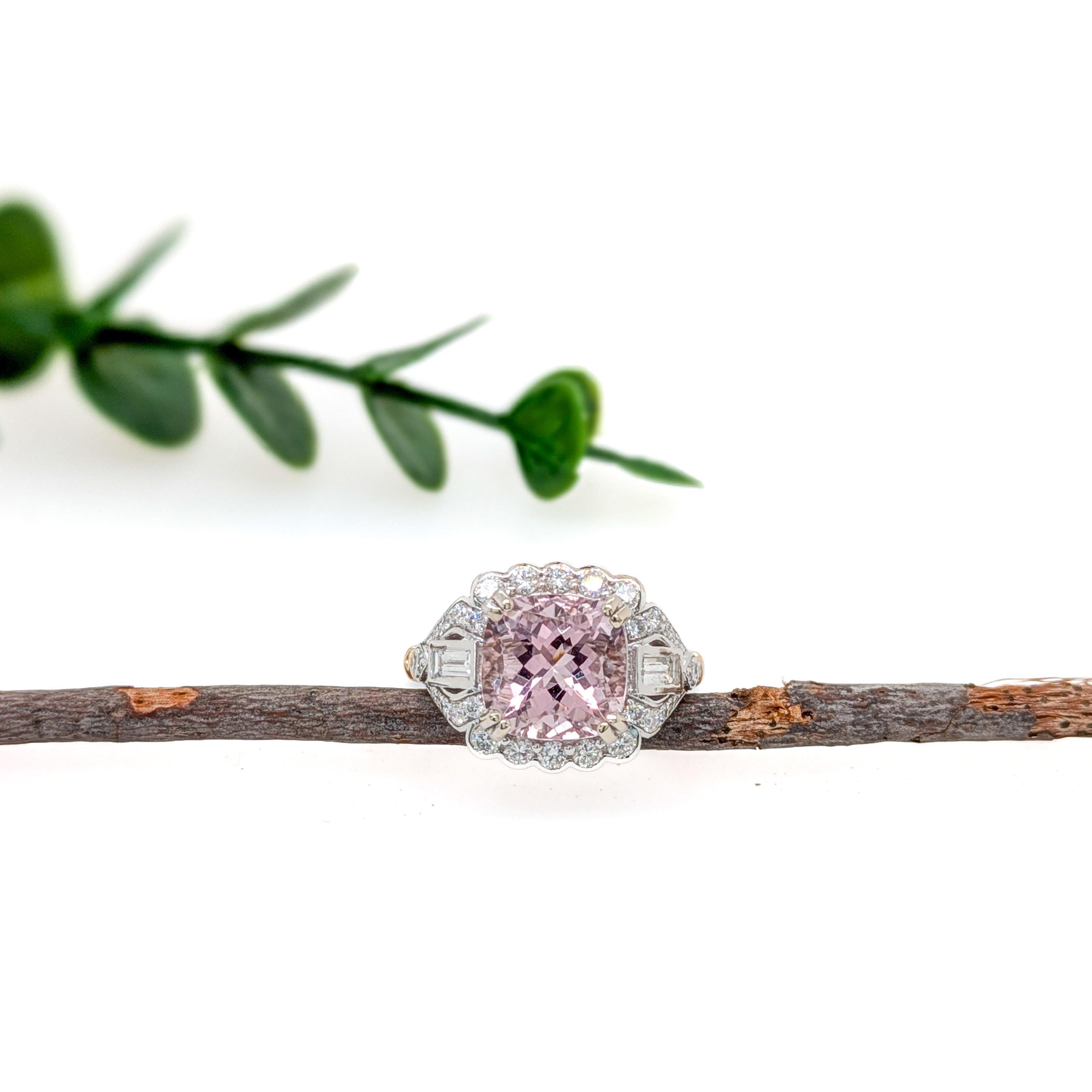 Art Deco 3ct Cor De Rosa Morganite Ring w Earth Mined Diamonds in 14K Gold  CU 9mm For Sale