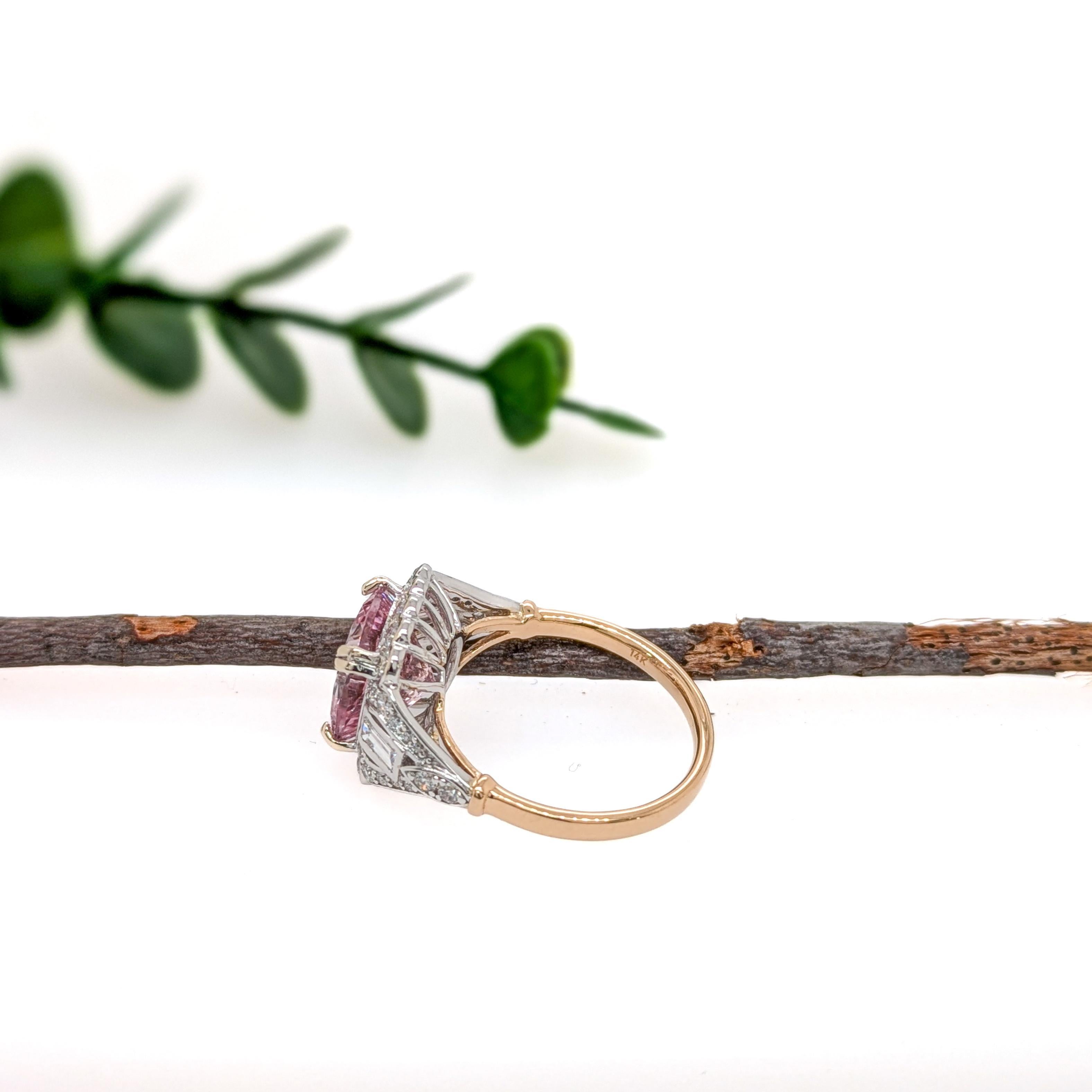 Women's 3ct Cor De Rosa Morganite Ring w Earth Mined Diamonds in 14K Gold  CU 9mm For Sale