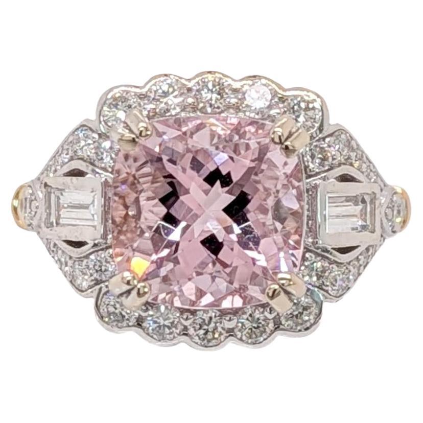 3ct Cor De Rosa Morganite Ring w Earth Mined Diamonds in 14K Gold  CU 9mm