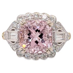 3ct Cor De Rosa Morganite Ring w Earth Mined Diamonds in 14K Gold  CU 9mm